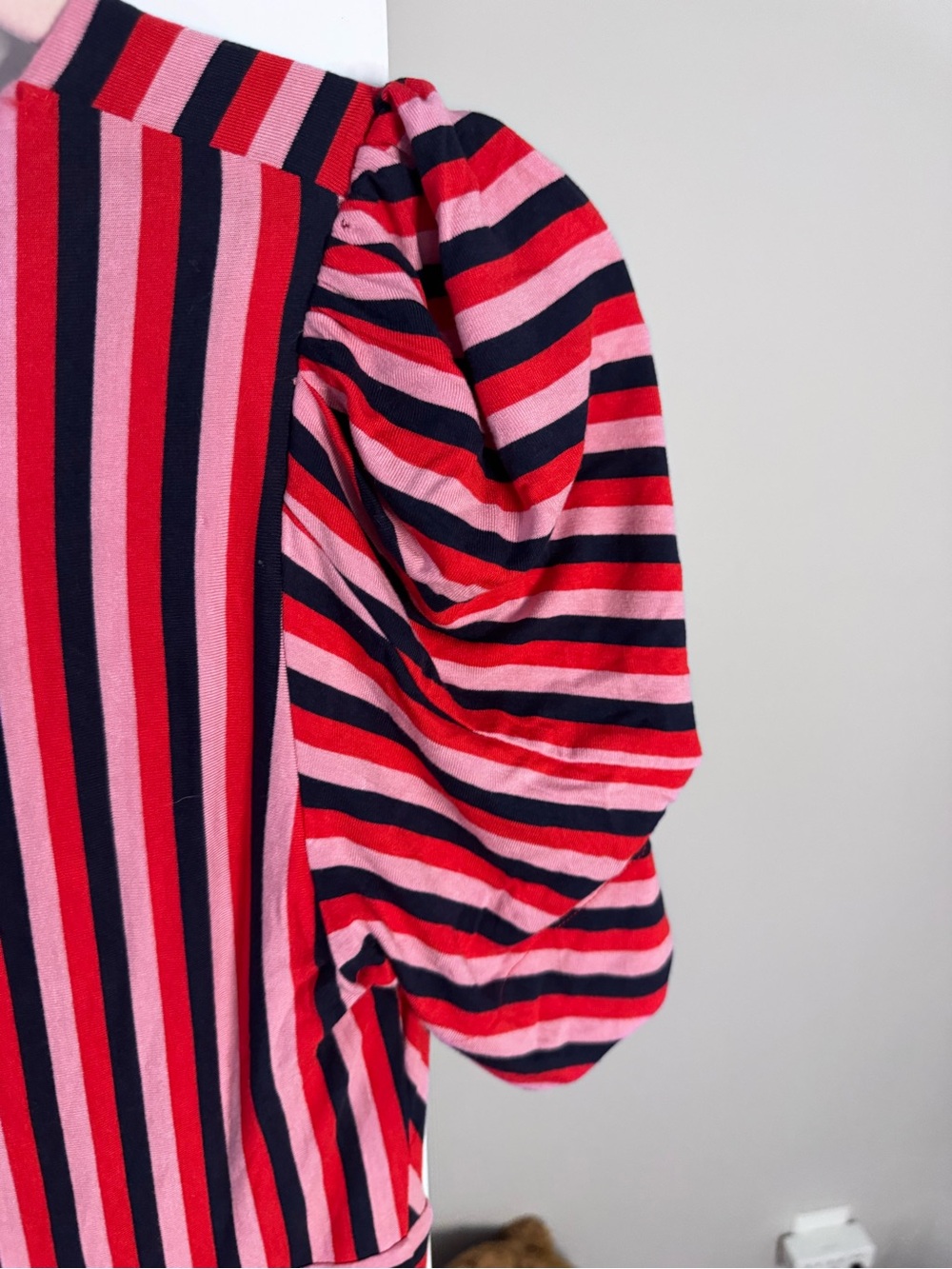 Boden Striped Puff Sleeve Midi Dress Size 4R Pink Red Navy - Picture 7 of 8